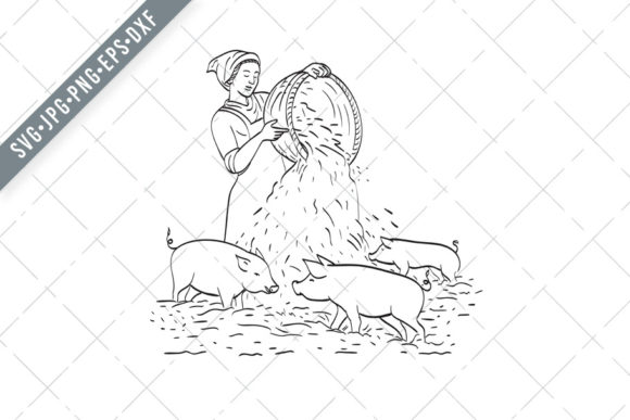 Feeding Pigs Line Art for Creators