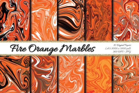 Fire Orange Digital Paper: Bold Abstract Marble Backgrounds