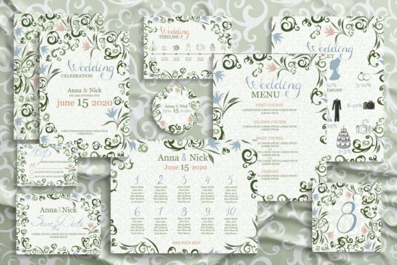 Green Wedding Invitation Cards. Vector: A Versatile Template Suite for Eco-Conscious Couples