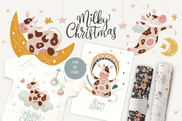 Milky Christmas. Christmas Cow Graphic: A Complete Design Toolkit for Holiday Projects