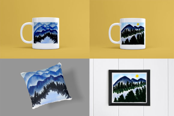 Mountains Watercolor Wet Illustrations: Versatile Art for Apparel, Home Decor, and Wedding Design