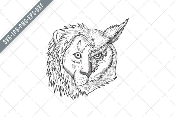 Uniting Wild Majesty and Nighttime Wisdom: Exploring the Head Half Lion and Half Great Horned Owl Design