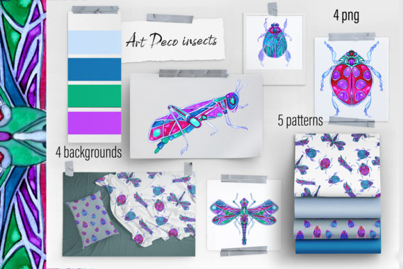 Watercolor Art Deco Insects Clipart for Modern Creatives
